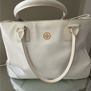 Tory Burch Cream Tote Bag with Gold Logo
